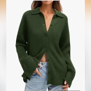 Elegant Olive Button-Up Women's Cardigan